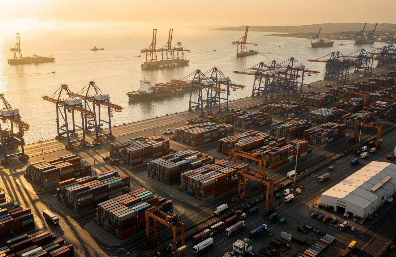 Port commercial du Royaume-Uni illustrant l'économie et le commerce extérieur